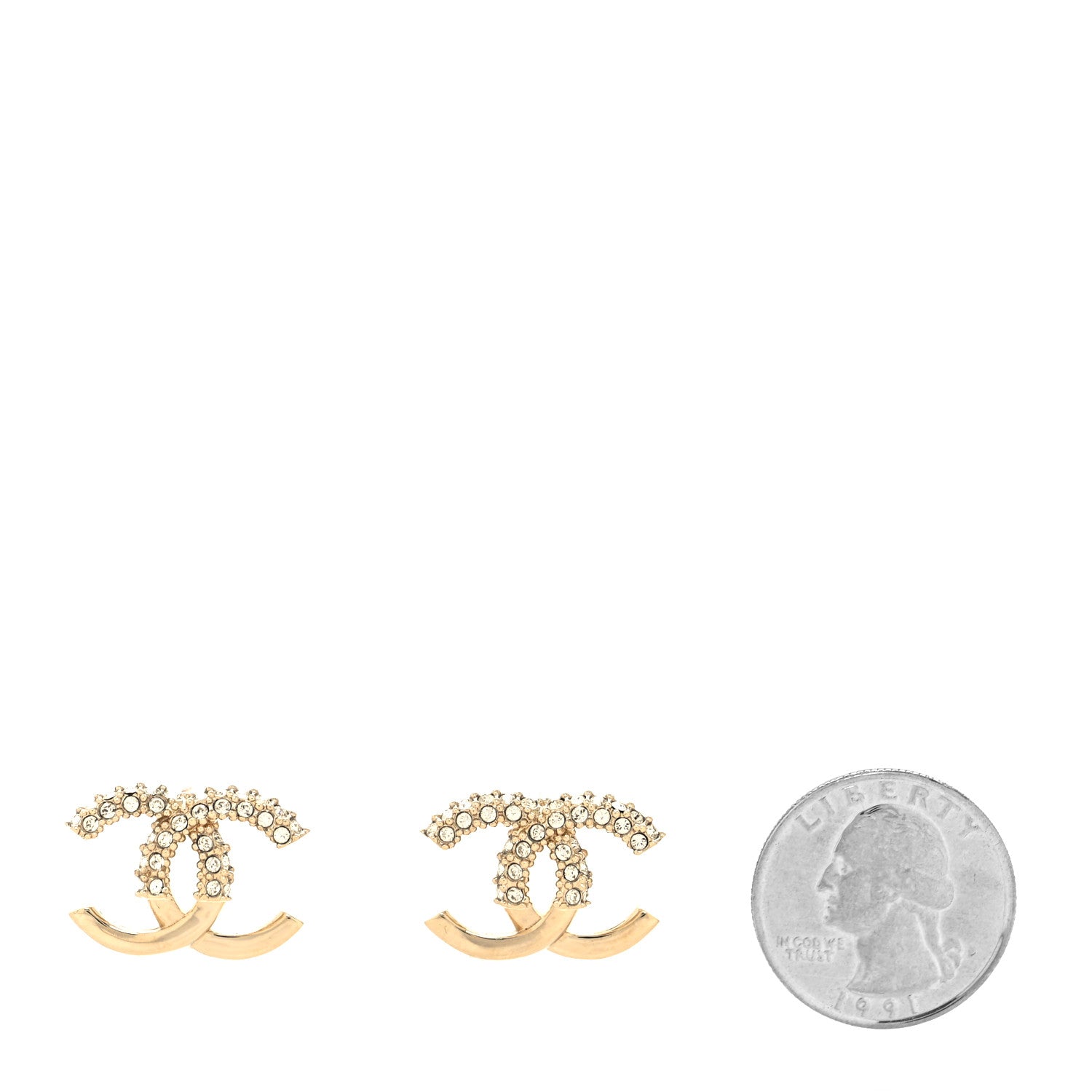 Chanel Metal Crystal Bead CC Earrings Gold 2 of 4