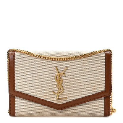 Saint Laurent Micro Raffia Monogram Uptown Chain Wallet Natural Hay Brick 1 of 13