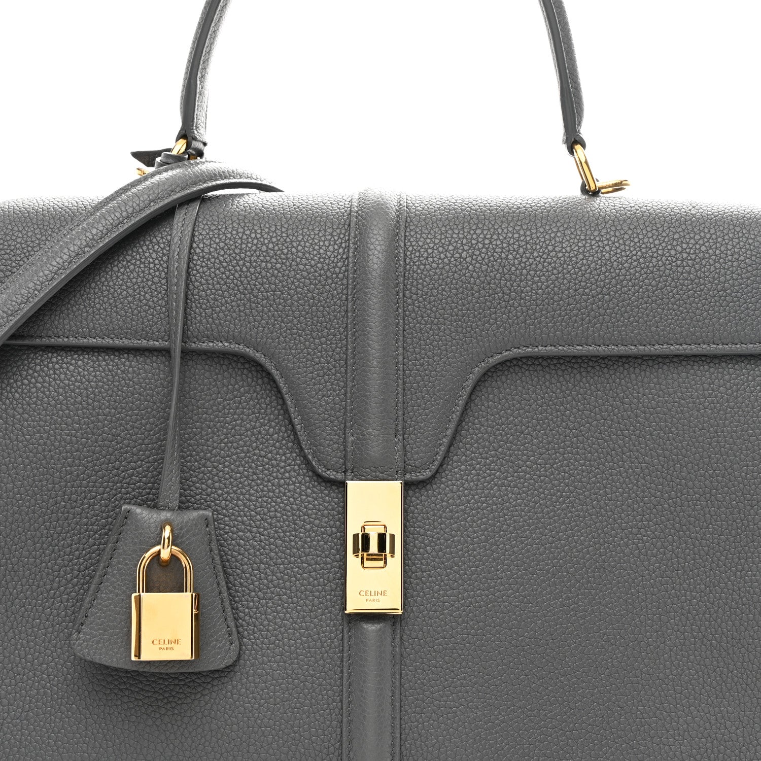 Celine Grained Calfskin Medium 16 Top Handle Bag Grey 8 of 10