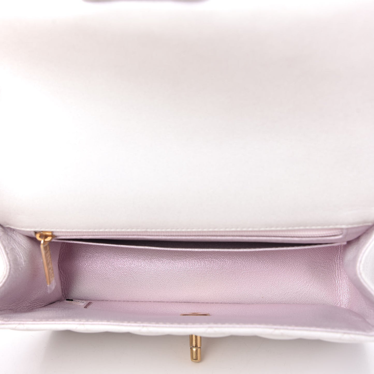 Iridescent Lambskin Quilted Mini Top Handle Rectangular Flap White