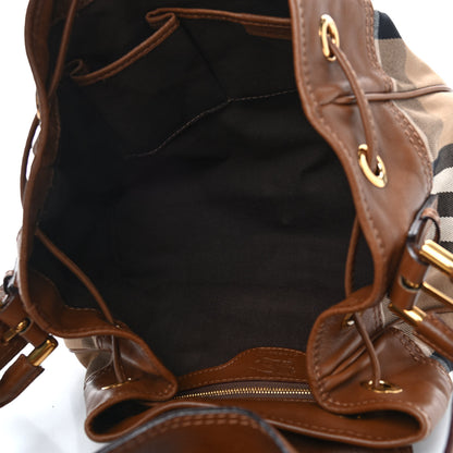 Burberry Calfskin Check Drawstring Shoulder Bag Brown 5 of 8