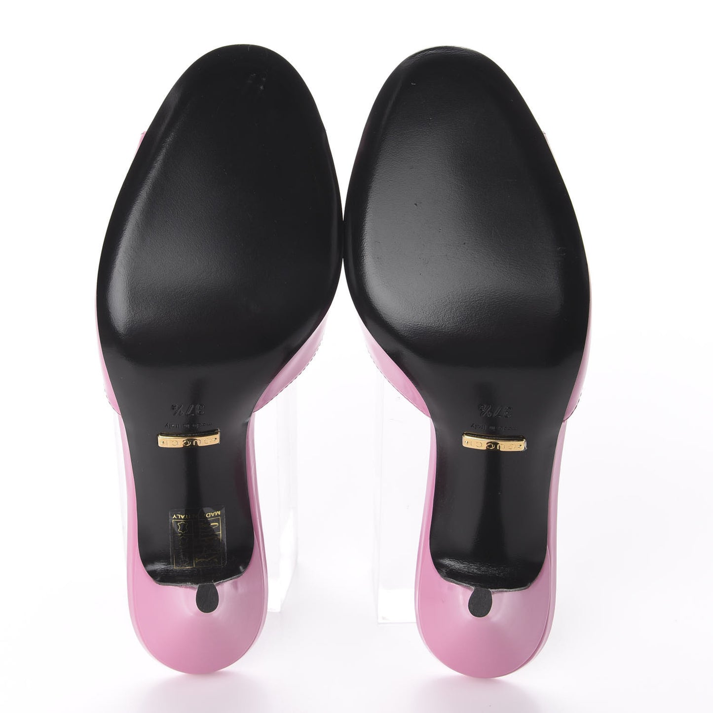 Polished Calfskin Scarlet Mid Heel Slide Sandals 37.5 Pink Plexi