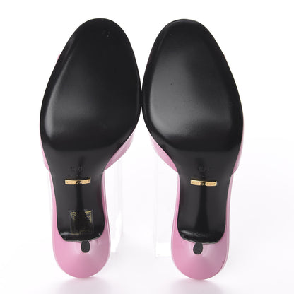 Gucci Polished Calfskin Scarlet Mid Heel Slide Sandals 37.5 Pink Plexi 6 of 11