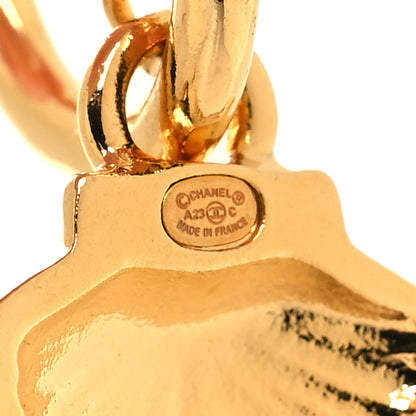 Chanel Crystal CC Shell Hoop Earrings Gold 4 of 5
