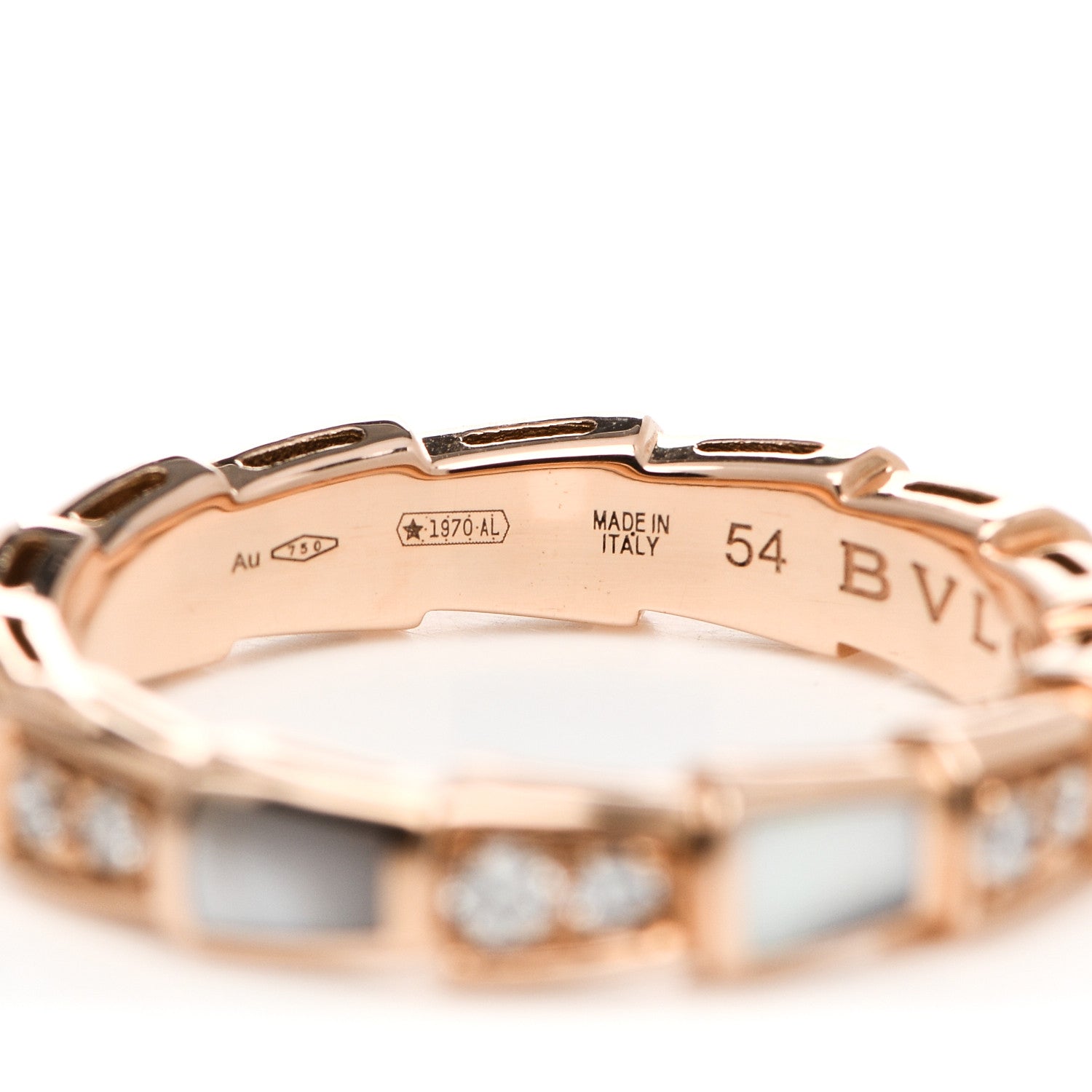Bulgari 18K Rose Gold Diamond Mother of Pearl 4mm Serpenti Viper Band Ring 54 6.75 4 of 5
