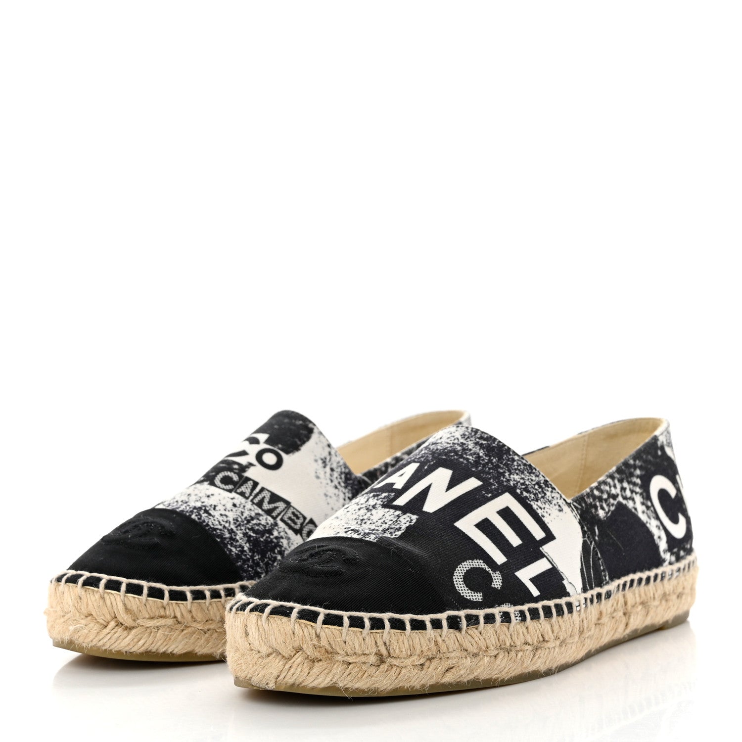 Chanel Printed Canvas Grosgrain 31 Rue Cambon Espadrilles 38 Black White 3 of 8