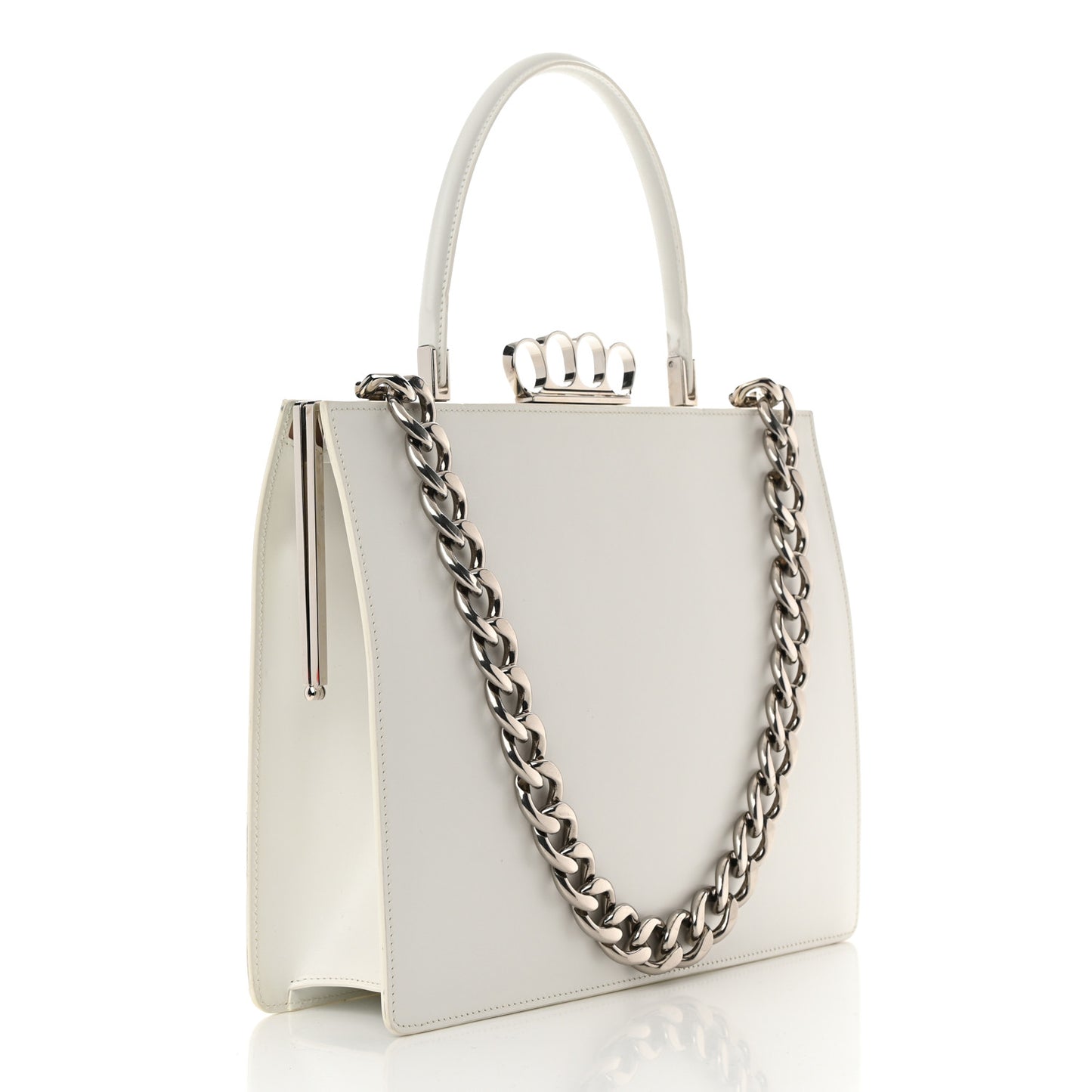 Calfskin Four Ring Frame Tote White