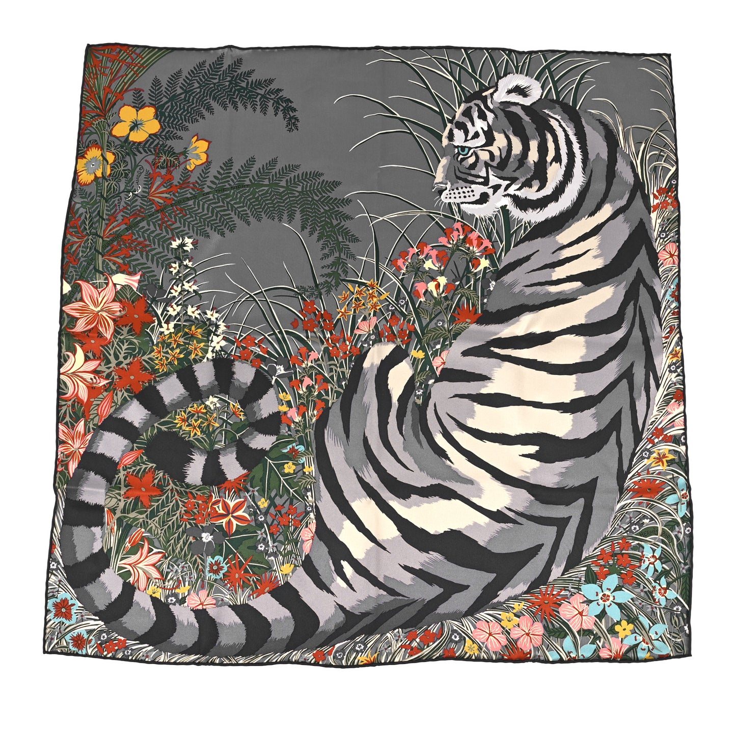 Silk Tyger Tyger Scarf 70 Bleu Lavande Vert