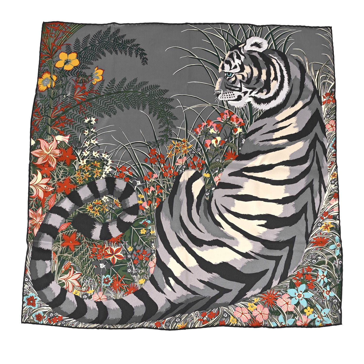Hermes Silk Tyger Tyger Scarf 70 Bleu Lavande Vert 1 of 4