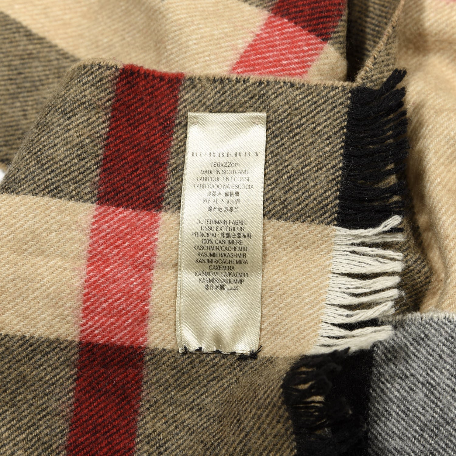 Burberry Cashmere Mega Check Fringe Scarf Camel 5 of 5