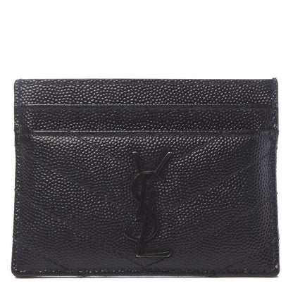 Saint Laurent Grain De Poudre Matelasse Chevron Monogram Credit Card Case Black 1 of 7