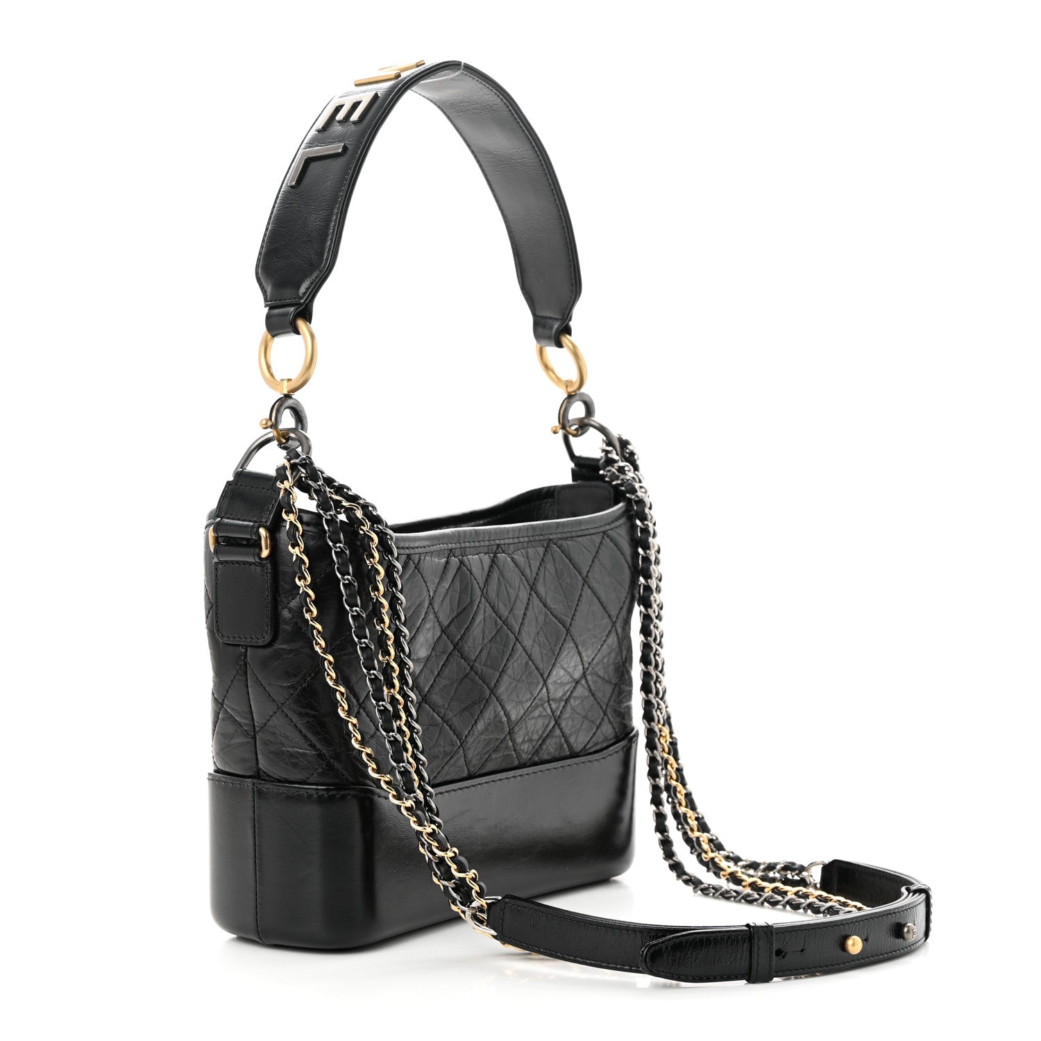 Chanel Aged Smooth Calfskin Quilted Medium Gabrielle Logo Hobo Black 3 of 10