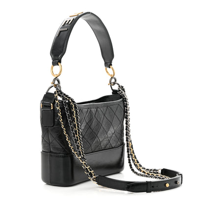 Chanel Aged Smooth Calfskin Quilted Medium Gabrielle Logo Hobo Black 3 of 10