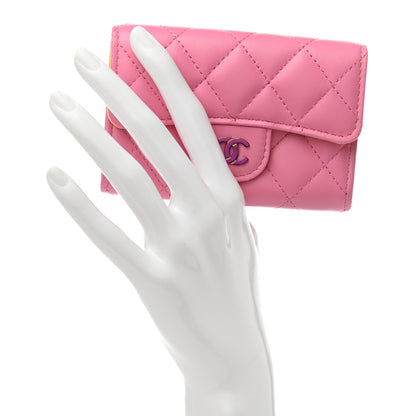 Chanel Lambskin Quilted Flap Card Holder Wallet Pink Yellow 2 of 8
