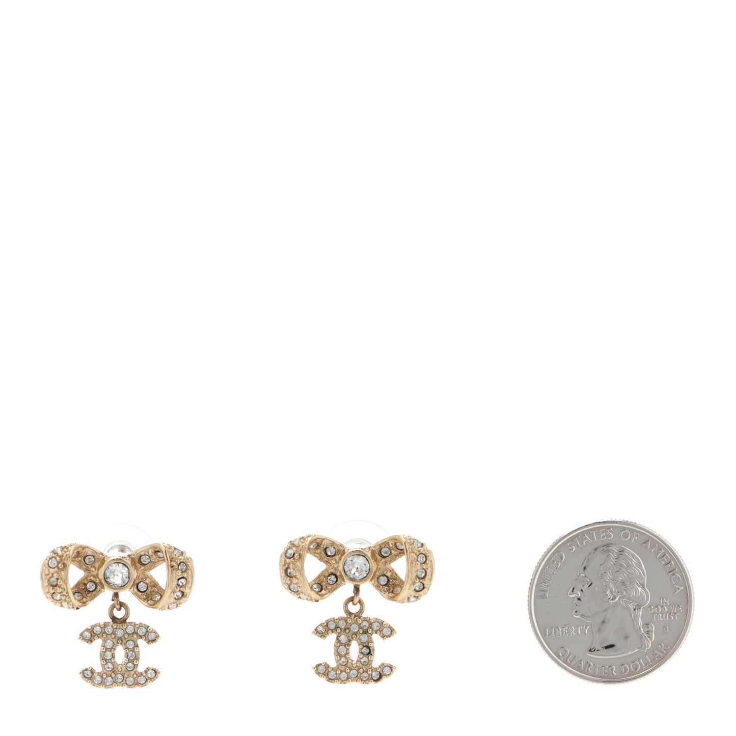 Crystal CC Bow Drop Earrings Gold