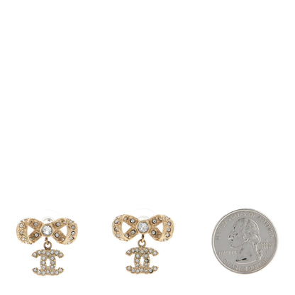 Chanel Crystal CC Bow Drop Earrings Gold 2 of 4