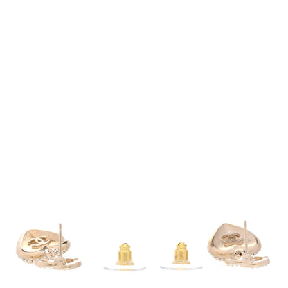 Chanel Pearl Crystal CC Heart Drop Earrings Gold White 4 of 5