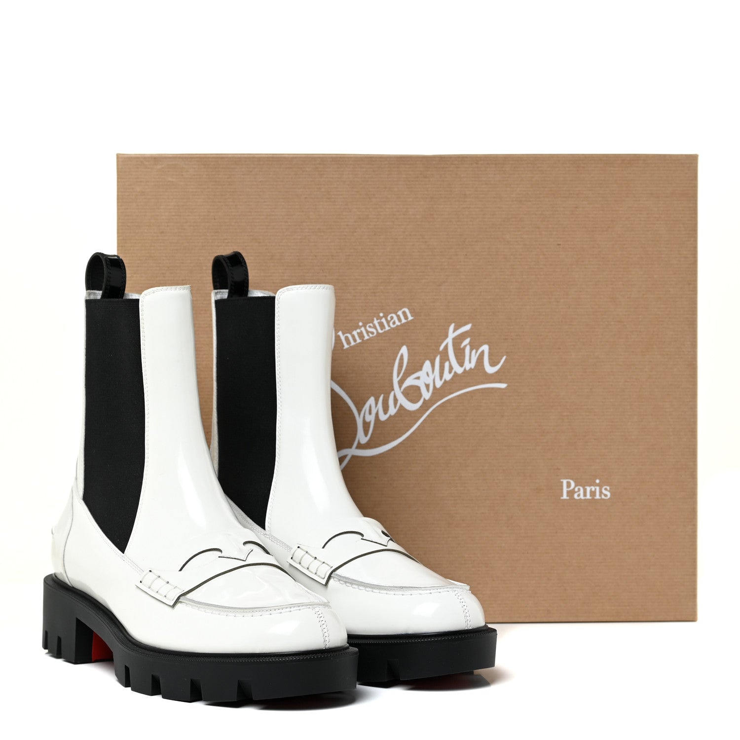 Christian Louboutin Calfskin Abrasivato Montezumo Lug Chelsea Boots 37.5 White Black 12 of 12