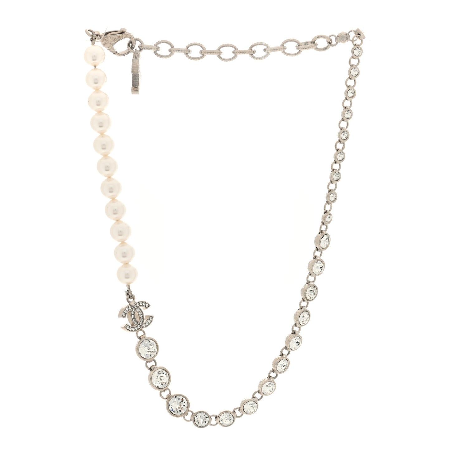 Pearl Crystal CC Choker Necklace Silver