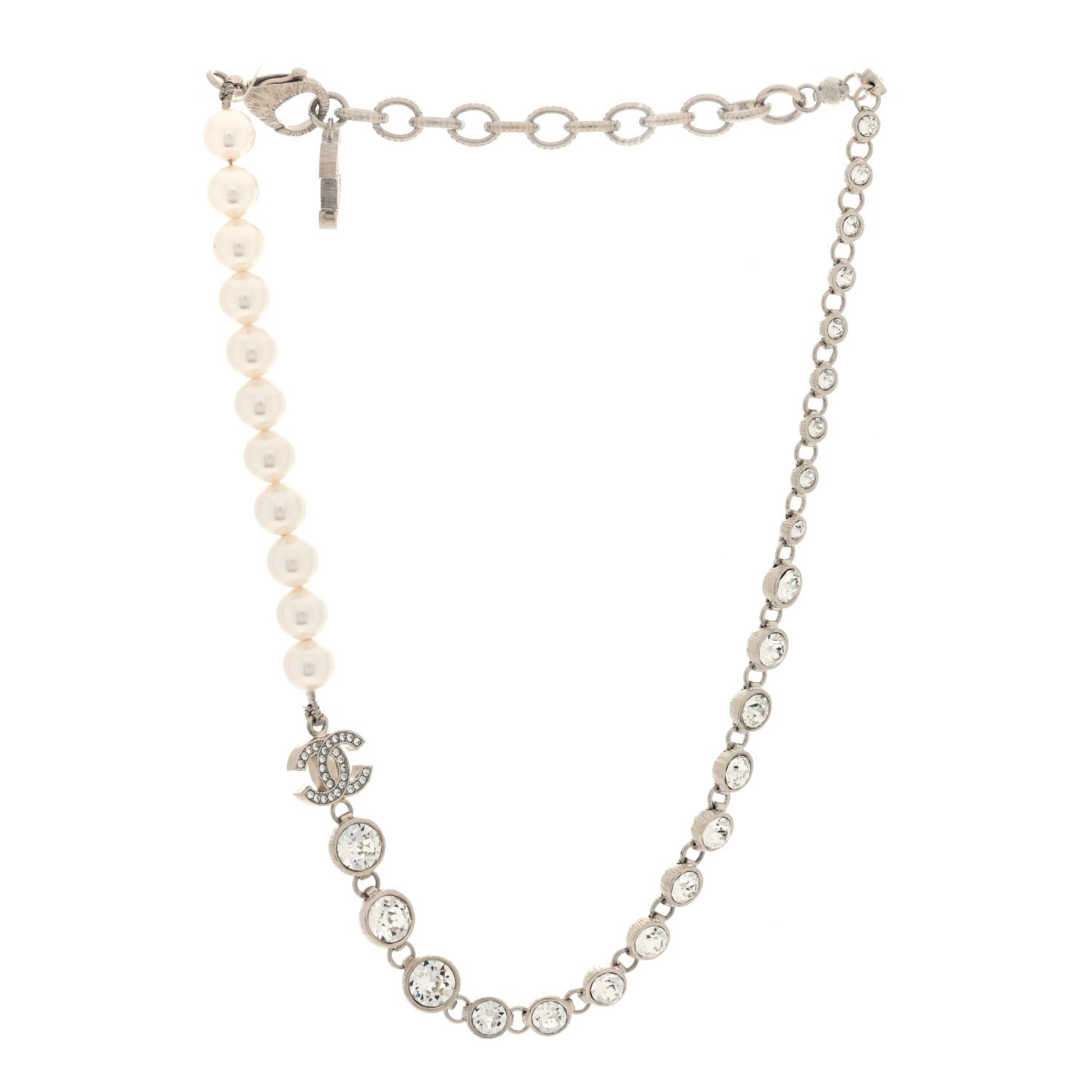 Chanel Pearl Crystal CC Choker Necklace Silver 3 of 5