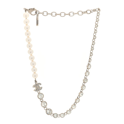 Chanel Pearl Crystal CC Choker Necklace Silver 3 of 5