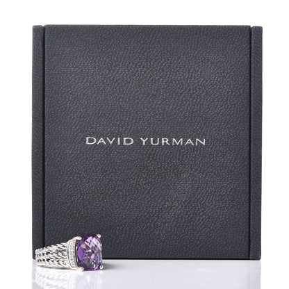 David Yurman Sterling Silver Diamond Amethyst 10mm Petite Wheaton Ring 49 5 6 of 6