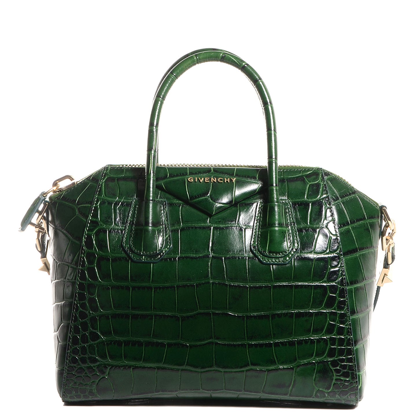 Calfskin Crocodile Embossed Small Antigona Emerald