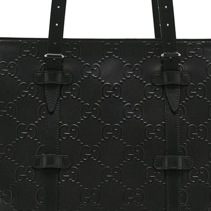 Gucci Calfskin GG Tennis Embossed Tote Bag Black 9 of 11