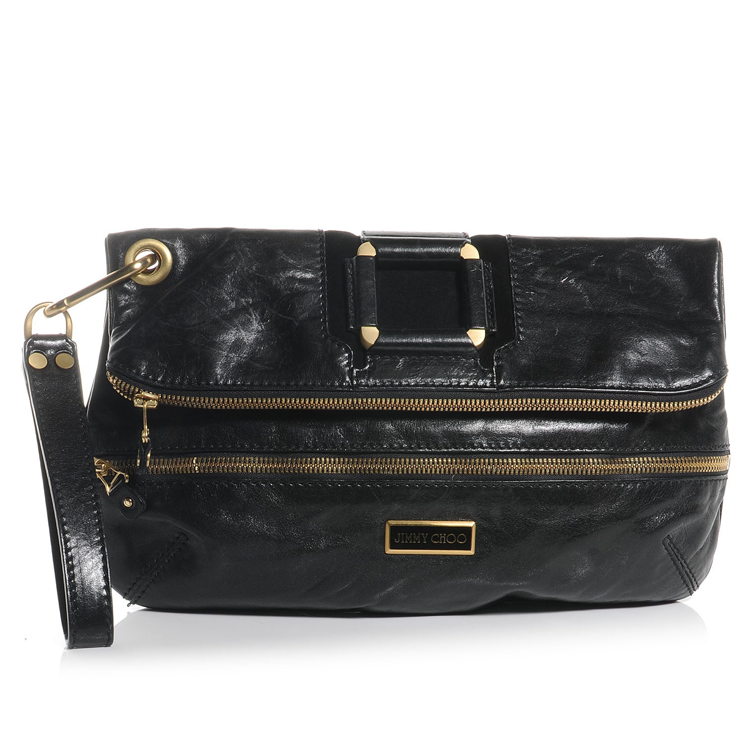 Jimmy Choo Leather Mave Foldover Clutch Black 1 of 7
