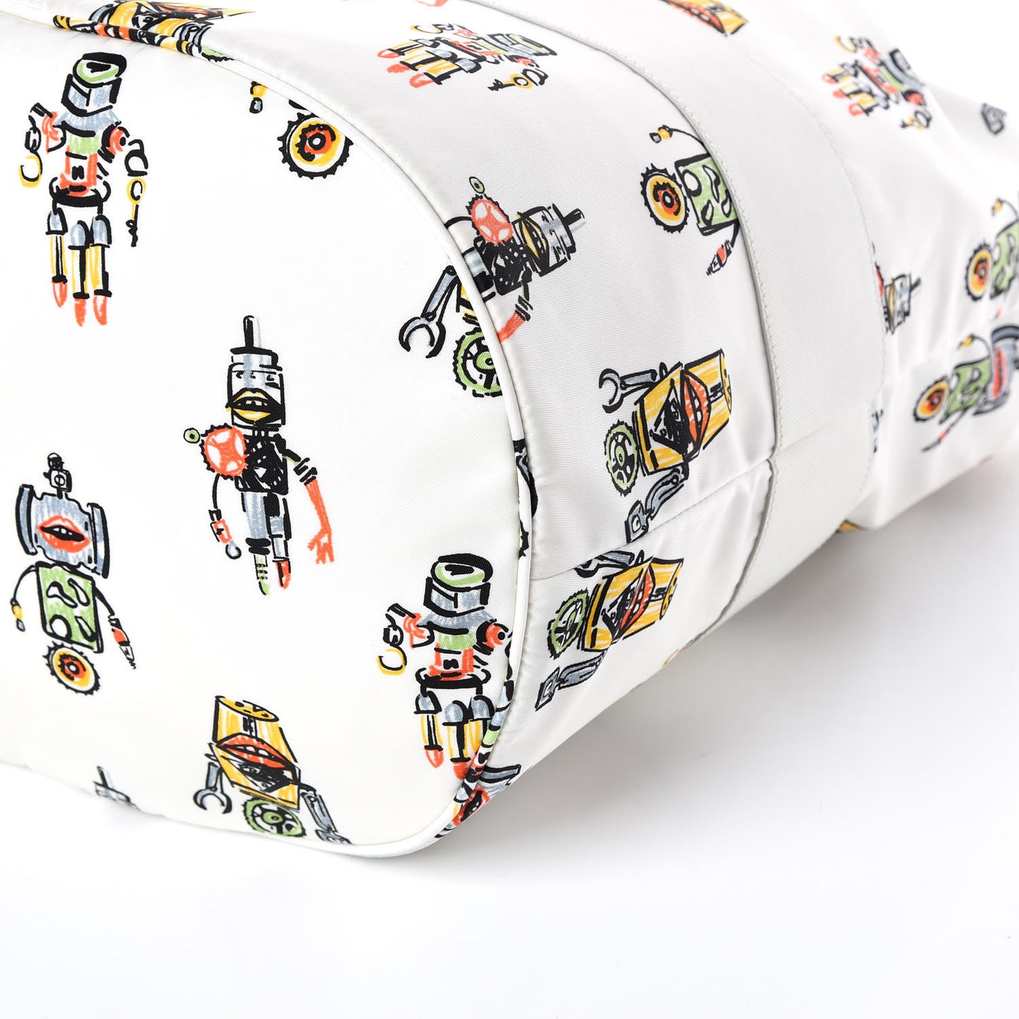 Tessuto Nylon Saffiano Robot Bucket Tote Bianco
