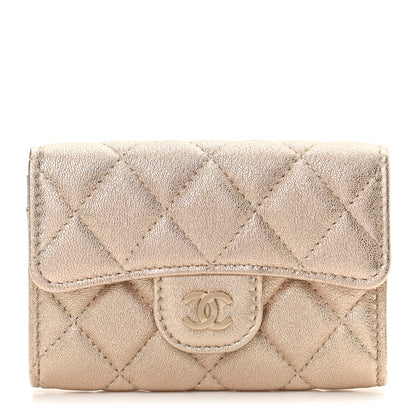 Chanel Metallic Lambskin Quilted Flap Card Holder Wallet Gold 1 of 10
