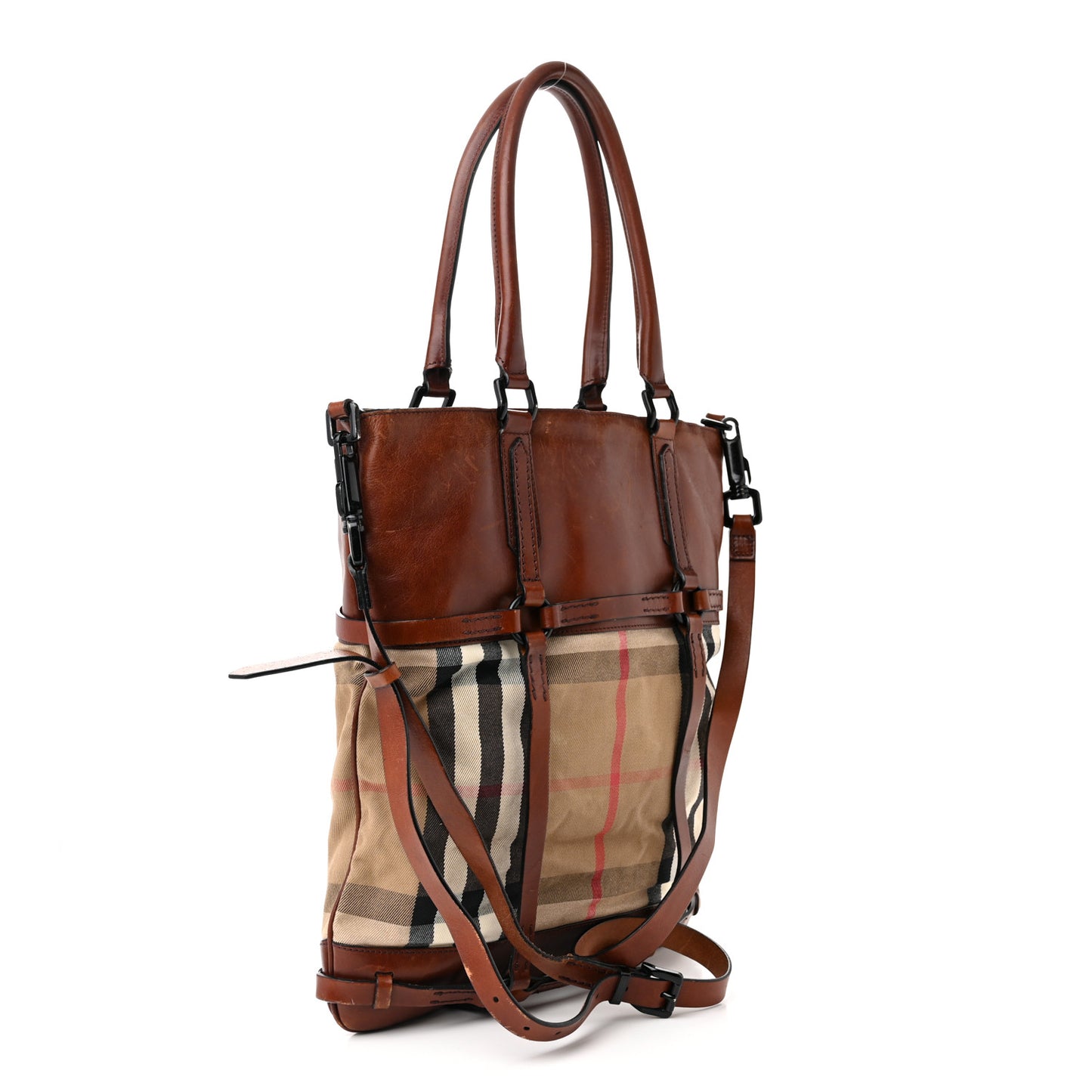 House Check Bridle Calfskin Tote Tan