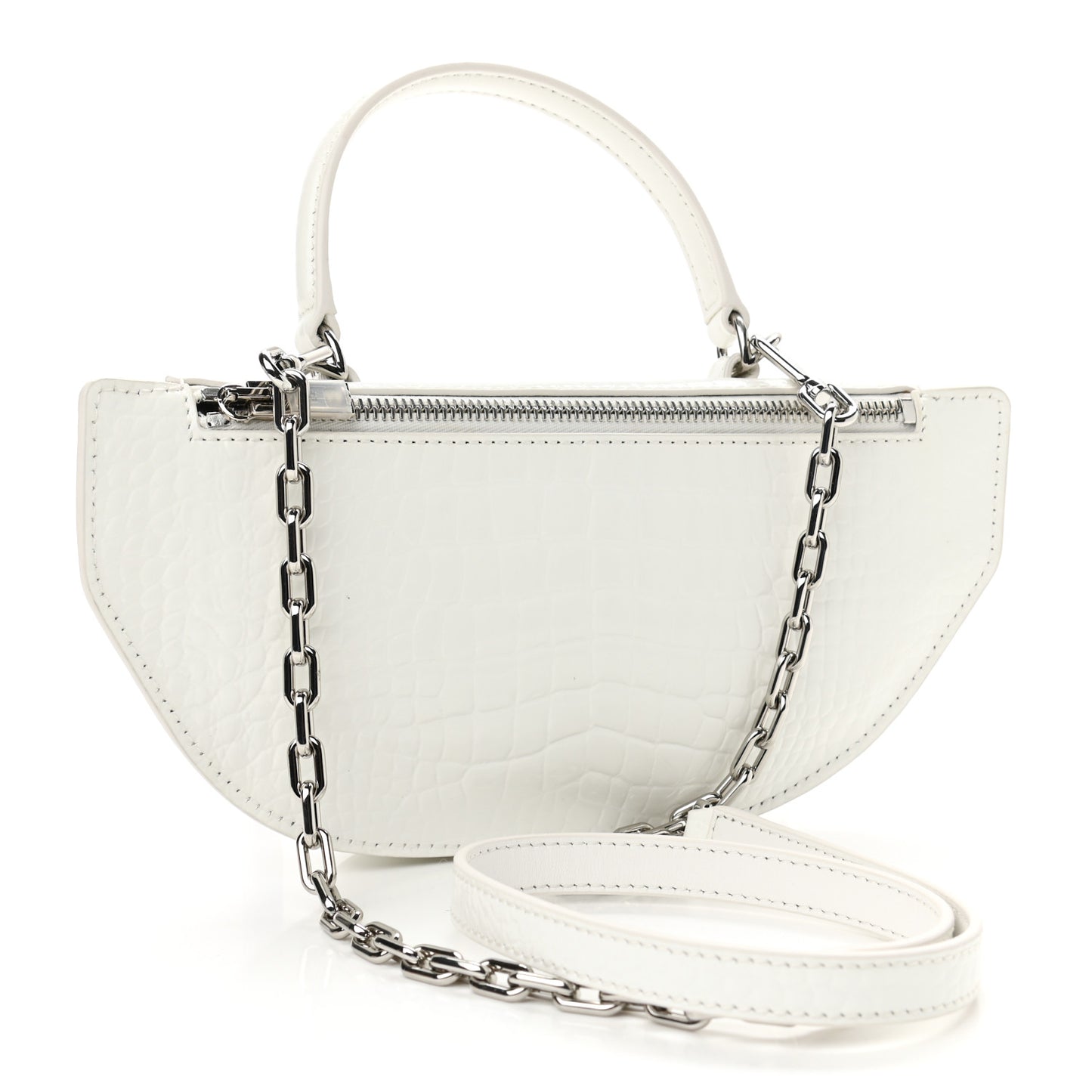Crocodile Embossed Patent Mini Top Handle Attica Belt Bag White