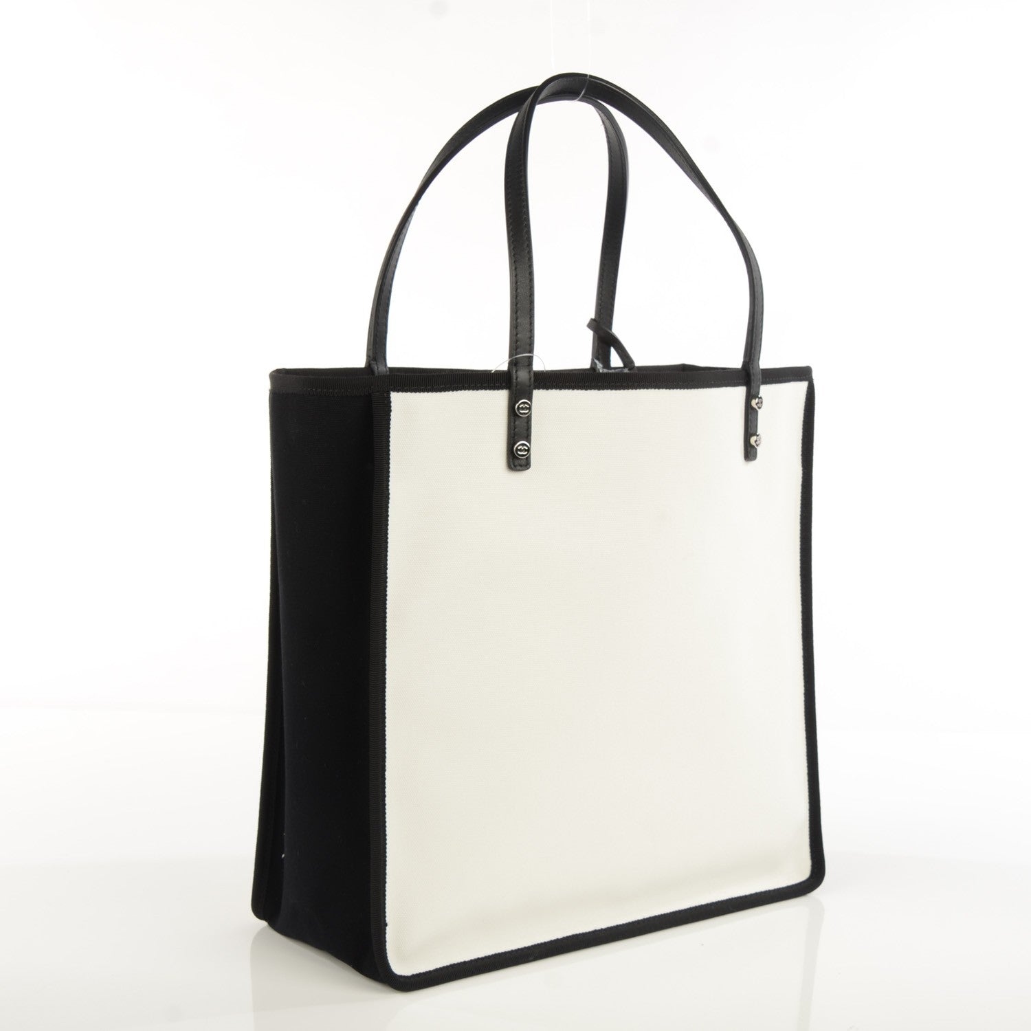 Chanel Canvas Calfskin Let's Demonstrate Small Tote White Black 3 of 7
