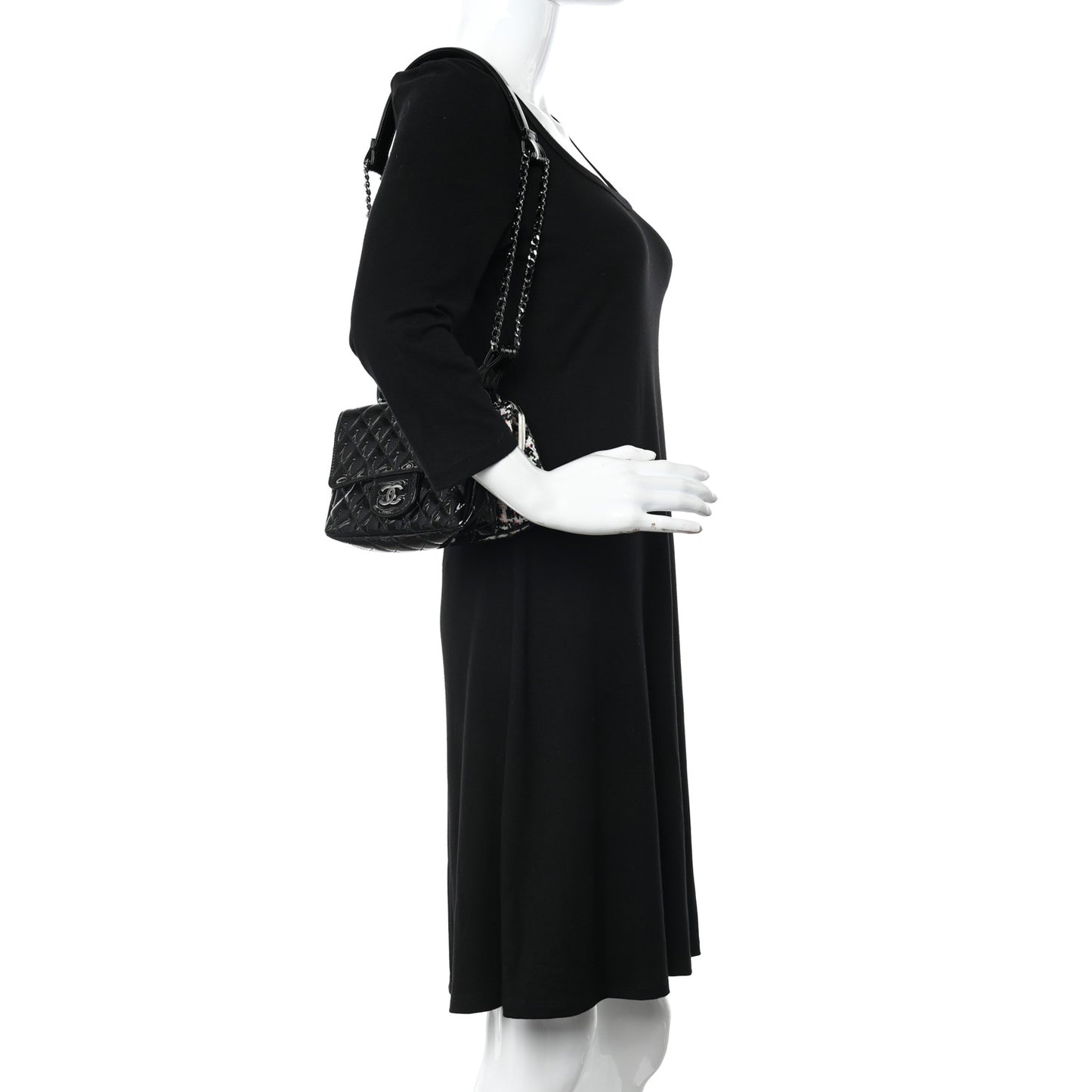 Patent Tweed Mini Kiss Lock Flap Double Bag Black Multicolor