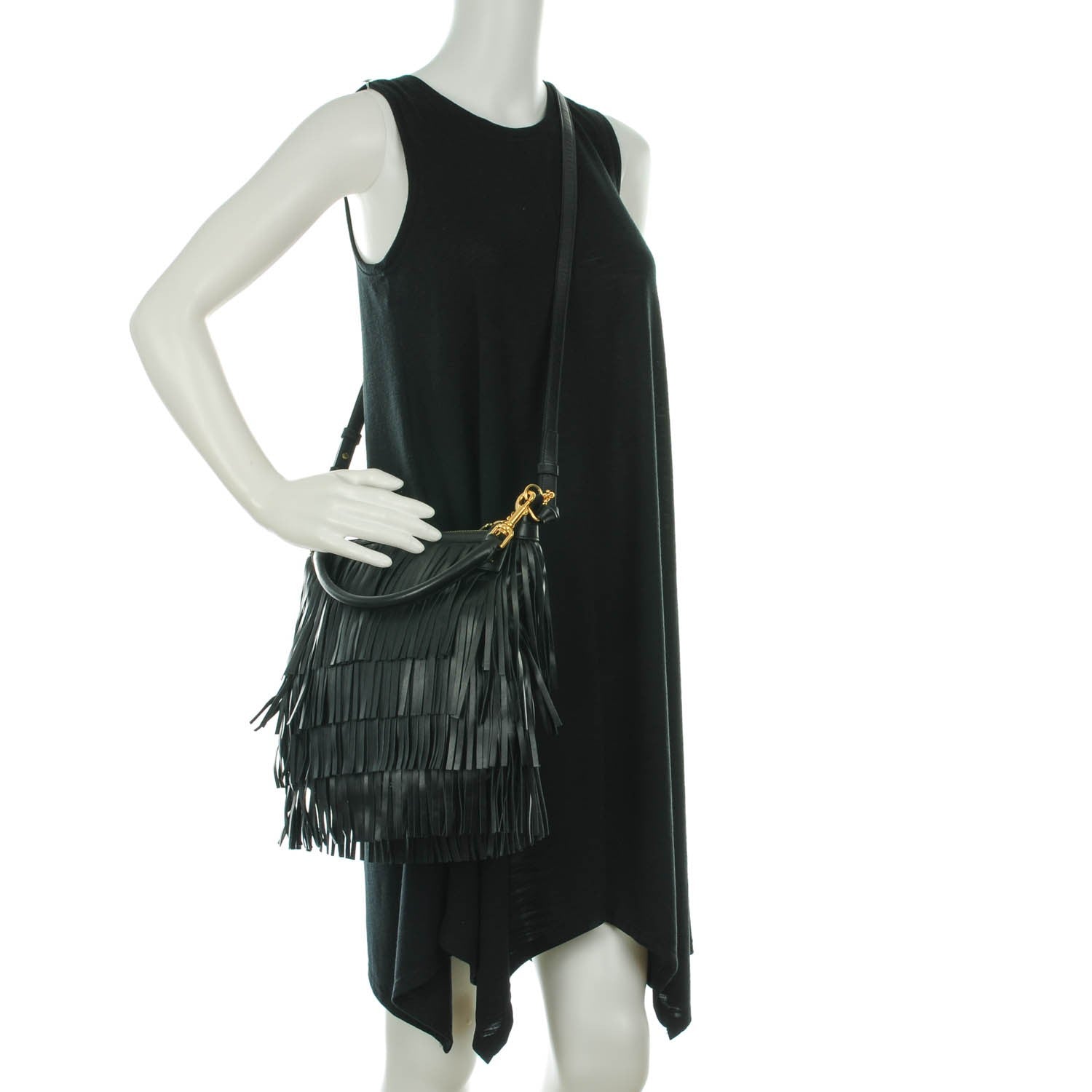 Saint Laurent Calfskin Small Emmanuelle Fringe Hobo Bag Black 2 of 7