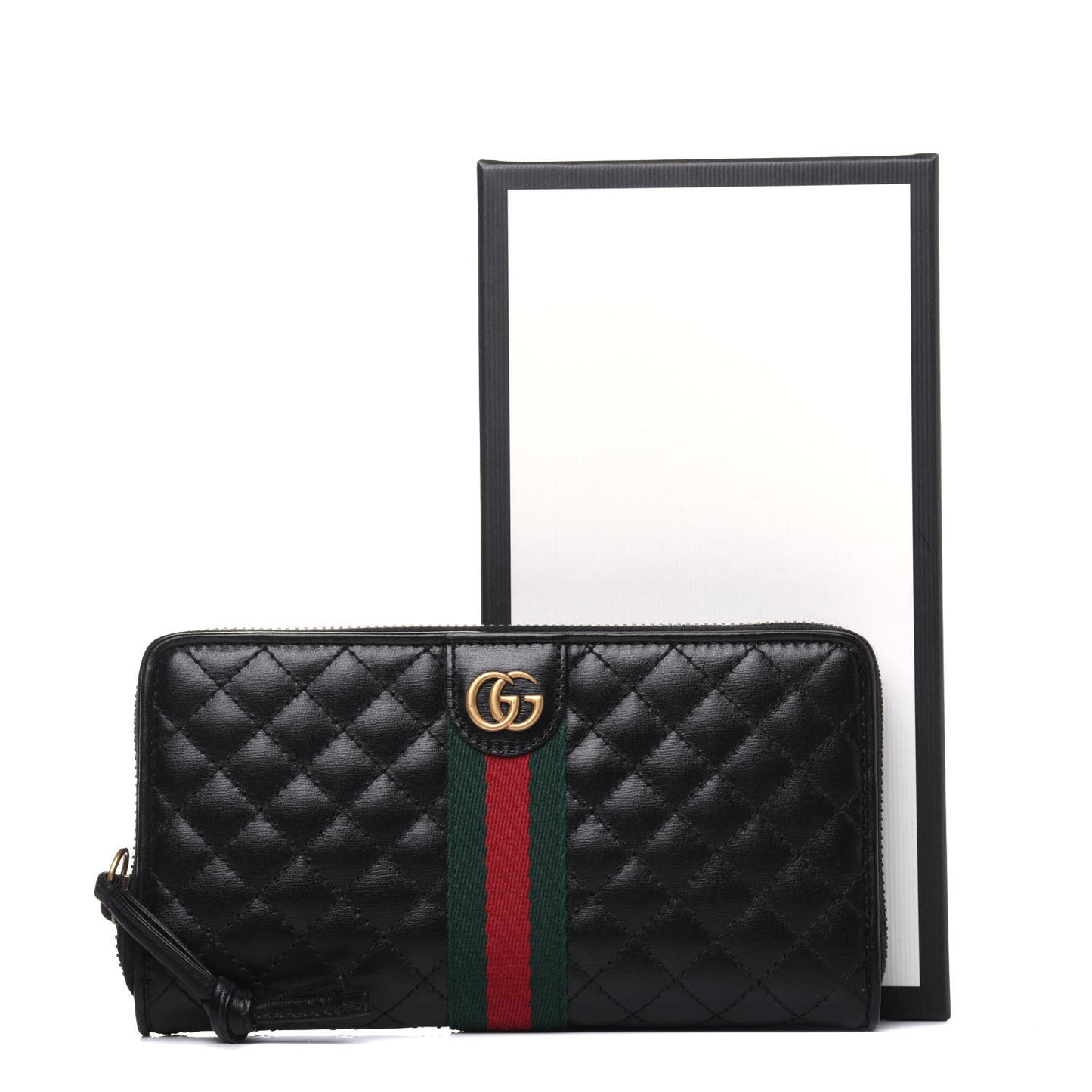 Calfskin Web Trapuntata GG Zip Around Wallet Black