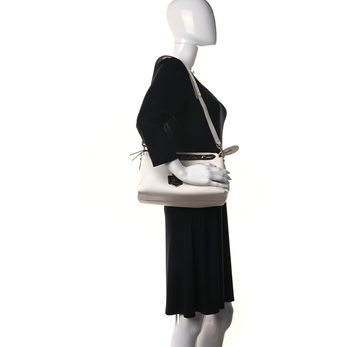 Vitello Dolce Bi-Color FF 1974 Embossed Medium By The Way Boston Bag White Ice Maya Black