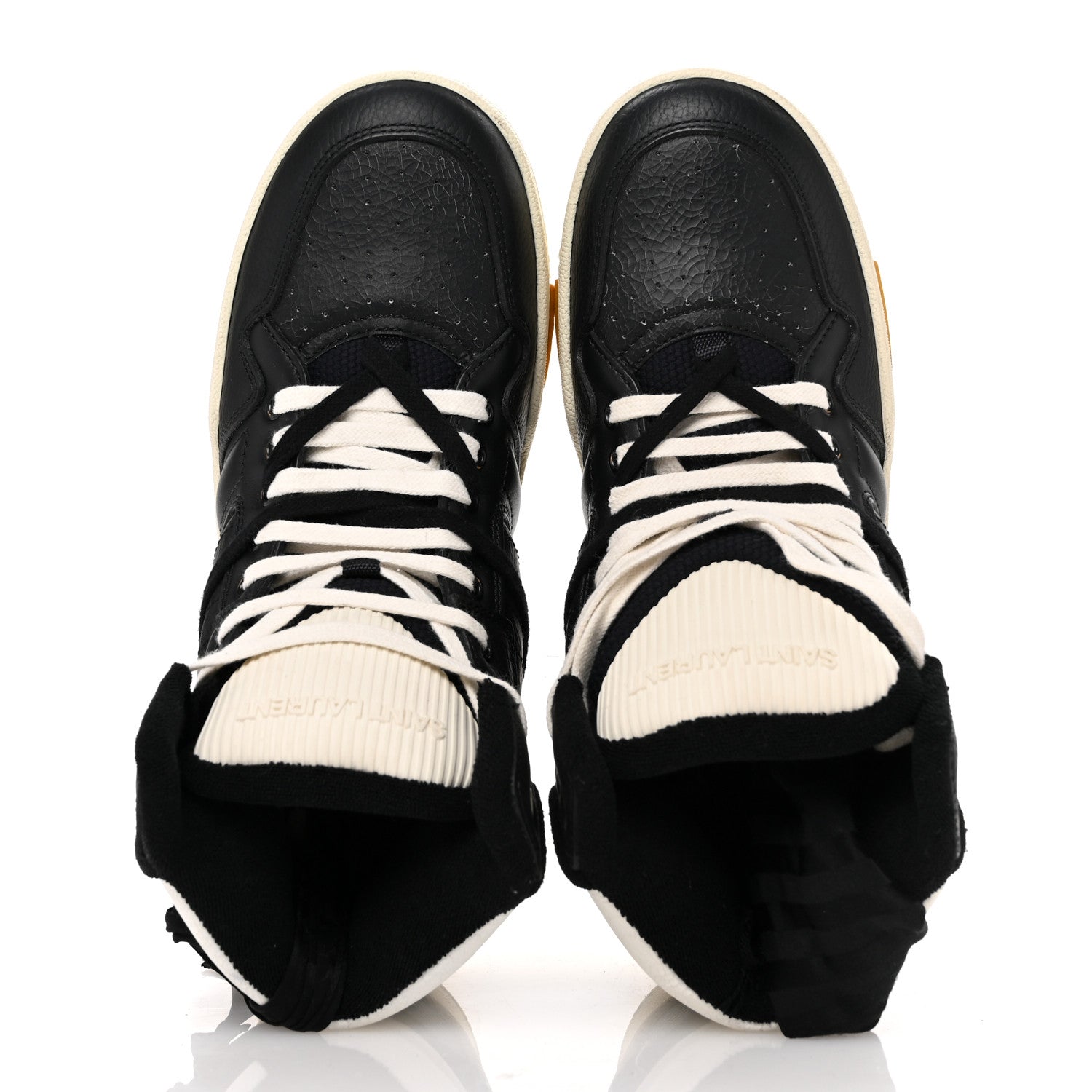Saint Laurent Crackled Calfskin Mens Cure 05 High Top Sneakers 42.5 Black White 2 of 10