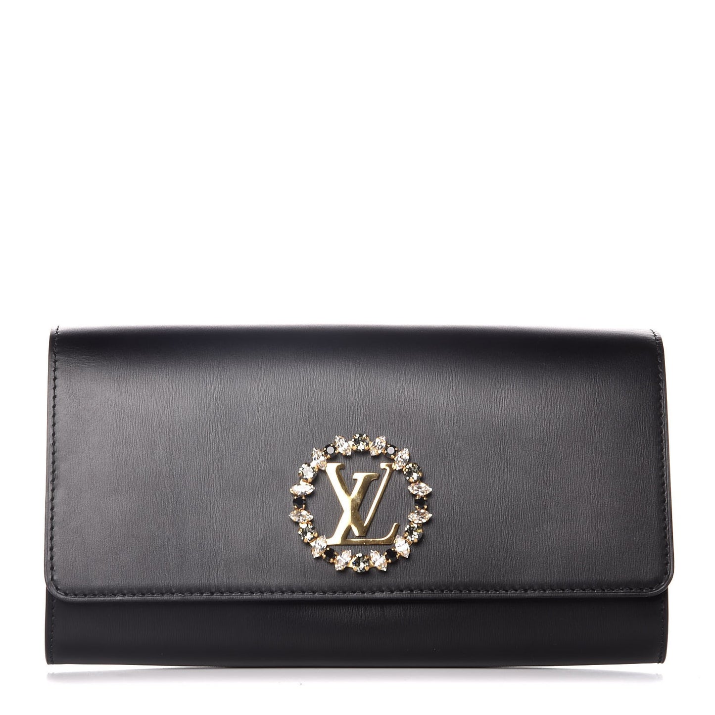 Calfskin Swarovski Louise EW Clutch Black