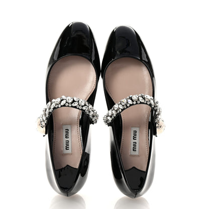 Miu Miu Patent Crystal Mary Jane Flats 36.5 Black 2 of 9