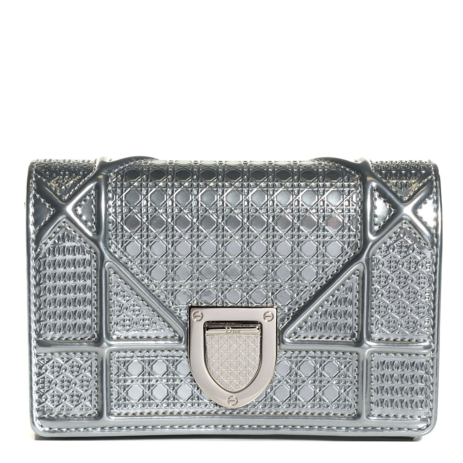 Christian Dior Metallic Patent Micro-Cannage Baby Diorama Flap Bag Silver 1 of 8