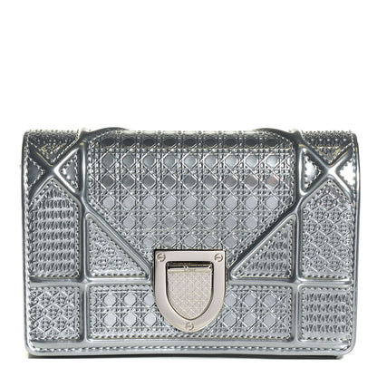 Christian Dior Metallic Patent Micro-Cannage Baby Diorama Flap Bag Silver 1 of 8