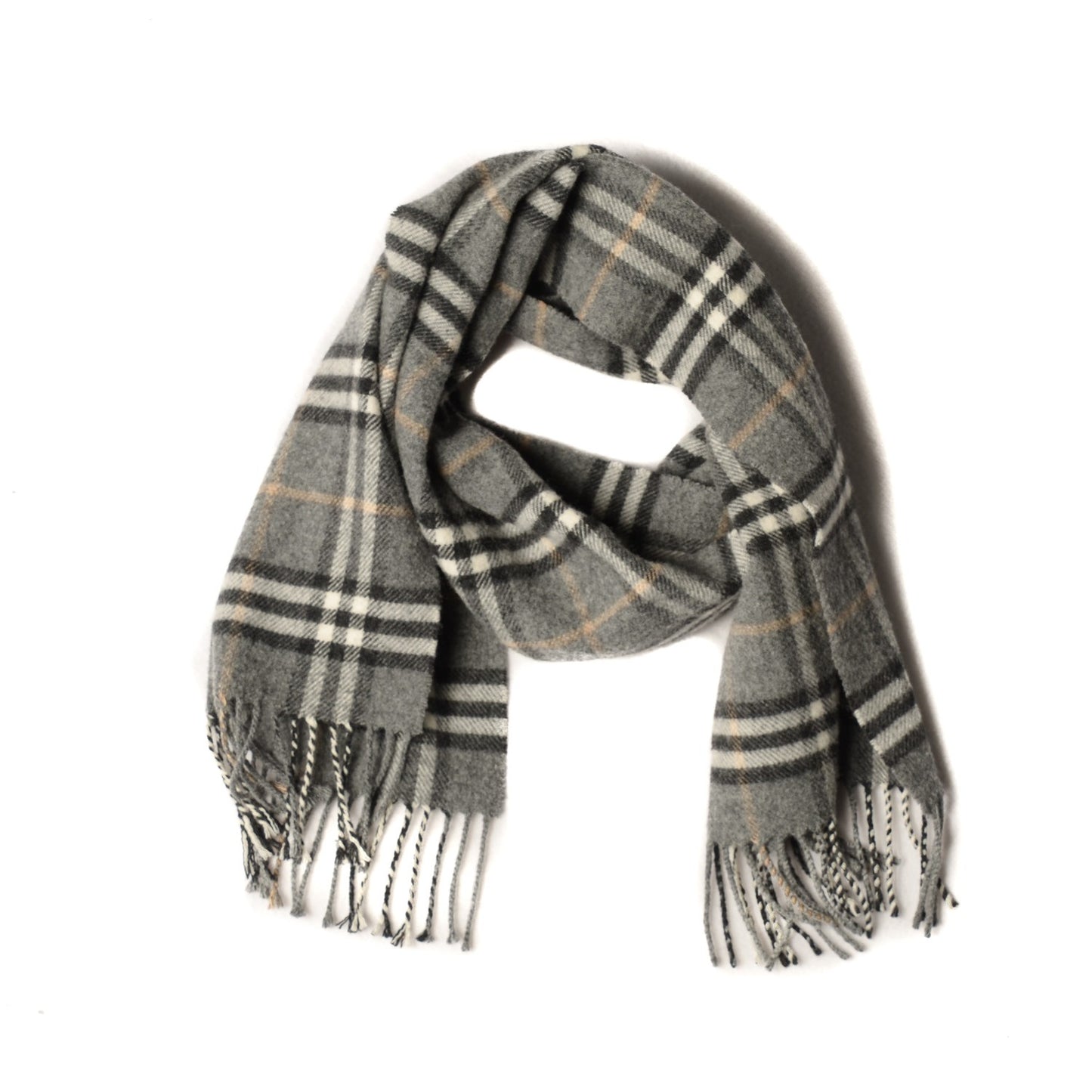 Merino Wool Cashmere Check Scarf Grey