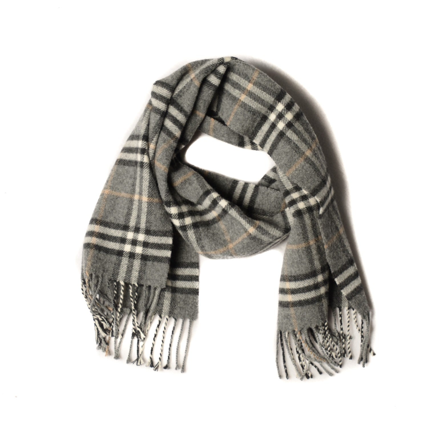 Burberry Merino Wool Cashmere Check Scarf Grey 1 of 4