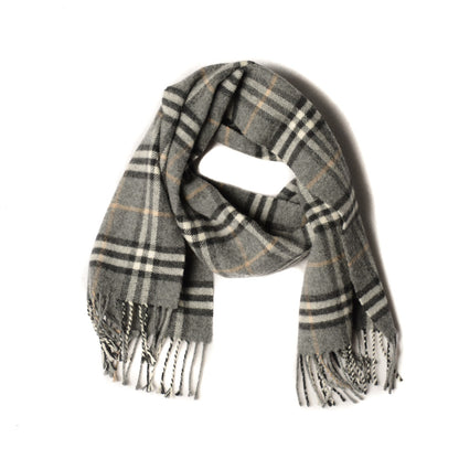 Burberry Merino Wool Cashmere Check Scarf Grey 1 of 4
