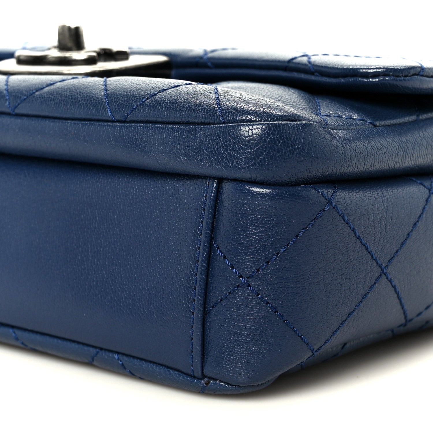 Chanel Shiny Goatskin Quilted Small Double Carry Waist Chain Flap Blue 10 of 10