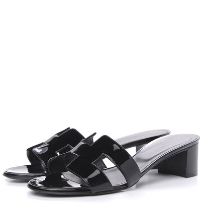 Hermes Patent Oasis Sandals 40 Black 3 of 8