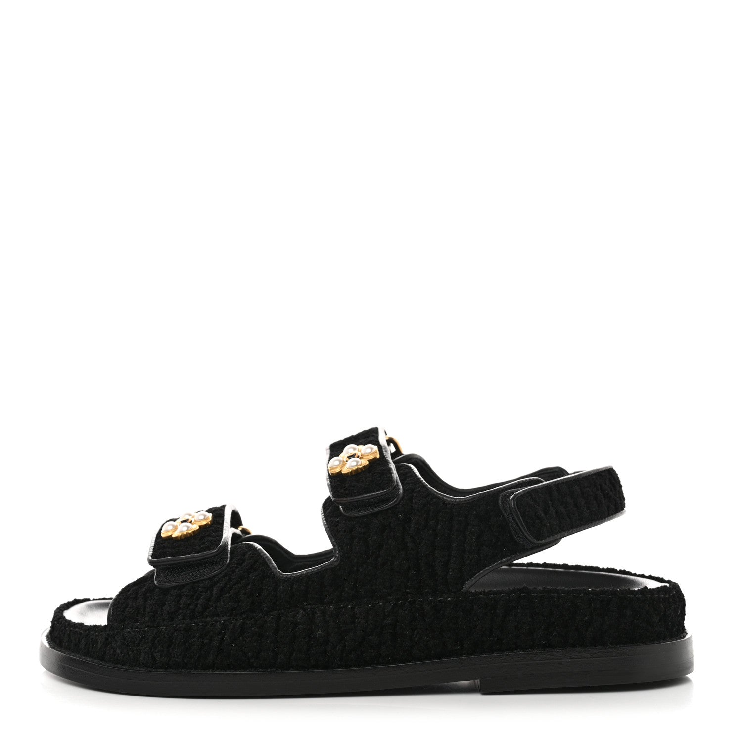 Chanel Tweed Velcro Dad Sandals 35 Black 1 of 9