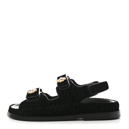 Chanel Tweed Velcro Dad Sandals 35 Black 1 of 9